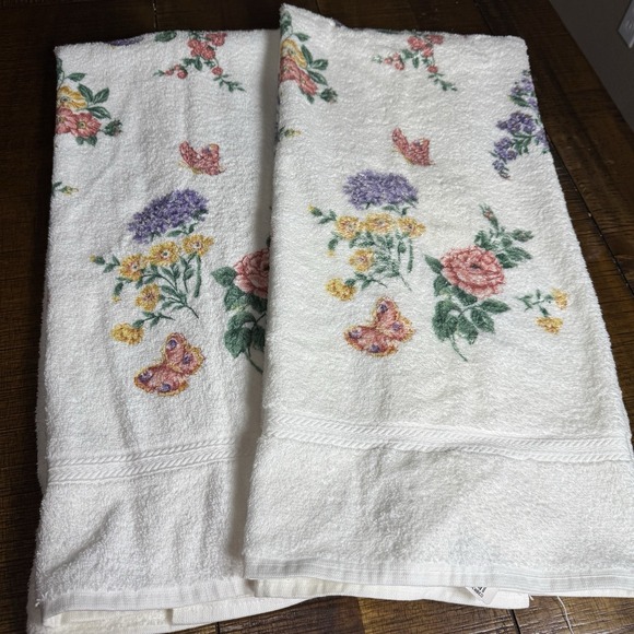 VTG NOS Fieldcrest Floral w/Butterflies 5 Piece Towel Set USA Cotton Cottage - Picture 2 of 7